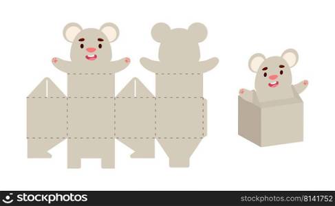 Simple packaging favor box mouse design for sweets, candies, small presents. Party package template for any purposes, birthday, baby shower. Print, cut out, fold, glue. Vector stock illustration
