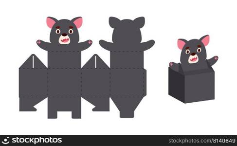 Simple packaging favor box Tasmanian devil design for sweets, candies, small presents. Party package template for any purposes, birthday, baby shower. Print, cut out, fold, glue. Vector illustration