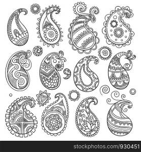 Simple paisley pattern. Traditional eastern culture decoration textile elements isolated on white background. Paisley pattern, traditional shape oriental illustration line. Simple paisley pattern. Traditional eastern culture decoration textile elements isolated on white background