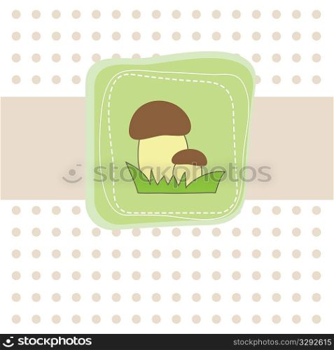 Simple pastel card with mushroom. Vector illustration
