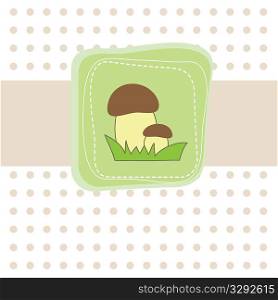 Simple pastel card with mushroom. Vector illustration