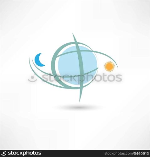 simple planet symbol with moon and sun