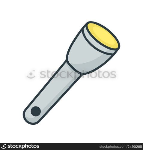 Simple portable flashlight doodle style vector illustration. Device for lighting in dark. LED pocket projector isolated object. Color line lantern icon