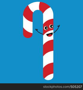 Simple red and white candy cane smiling vector illustration onwhite background.