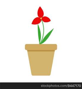 Simple red flower in a pot. Flat style icon. Botanical art. Vector illustration
