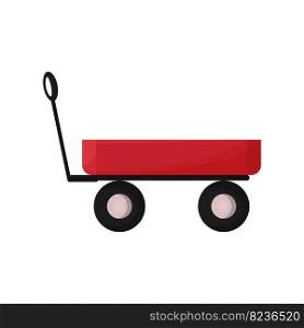 simple red garden cart in cartoon style. Design for children or for landscaping, harvesting, planting seedlings