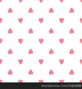 Simple red hearts seamless pattern on white background. Valentines Day backdrop. Design for fabric, textile print, wrapping paper. Vector illustration. Simple red hearts seamless pattern on white background.