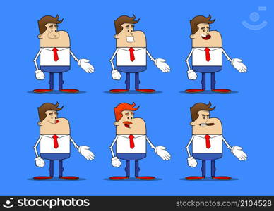 Simple retro cartoon of a businessman giving a hand. Professional finance employee white wearing shirt with red tie.