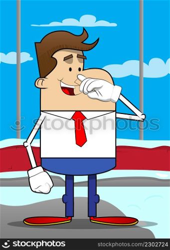 Simple retro cartoon of a businessman with sympathy. Professional finance employee white wearing shirt with red tie.