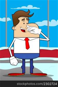 Simple retro cartoon of a businessman with sympathy. Professional finance employee white wearing shirt with red tie.