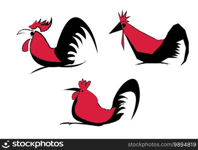 Simple rooster chicken or cock. Abstract vector illustration, logo, icon red and black tone