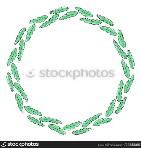 Simple round frame made of leaves. Twigs with foliage in a circle. Vector. Template for a greeting card or invitation. Design element. Freehand drawing