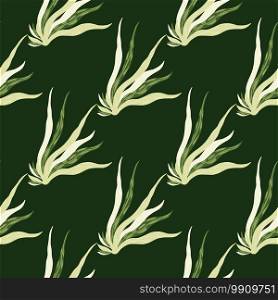 Simple seamless marine pattern with seaweeds shapes. Foliage ocean silhouettes on green dark background. Designed for wallpaper, textile, wrapping paper, fabric print. Vector illustration.. Simple seamless marine pattern with seaweeds shapes. Foliage ocean silhouettes on green dark background.