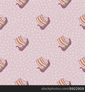 Simple seamless marine pattern with snailing ships elements. Pink background with dots. History ocean artwork. Designed for fabric design, textile print, wrapping, cover. Vector illustration.. Simple seamless marine pattern with snailing ships elements. Pink background with dots. History ocean artwork.