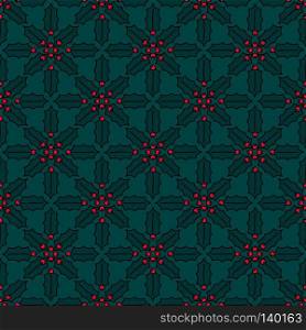 Simple Seamless pattern. Christmas decoration. Stylized Holly or ilex leaves and berries. Vector texture design. Christmas  Seamless pattern