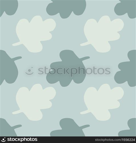 Simple seamless pattern with abstract tree leaves. Stylized floral artwork with blue background and grey tones elements. For wallpaper, wrapping paper, textile print, fabric. Vector illustration.. Simple seamless pattern with abstract tree leaves. Stylized floral artwork with blue background and grey tones elements.