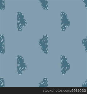 Simple seamless pattern with doodle clouds ornament. Rainy weather print in blue colors. Dashed silhouettes. Perfect for fabric design, textile print, wrapping, cover. Vector illustration.. Simple seamless pattern with doodle clouds ornament. Rainy weather print in blue colors. Dashed silhouettes.