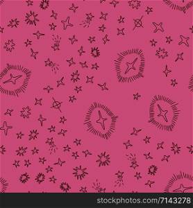 Simple seamless pattern with doodle stars on pink. Repeat design for card, cover, wrapping paper. Vector illustration.. Simple seamless pattern with doodle stars on pink