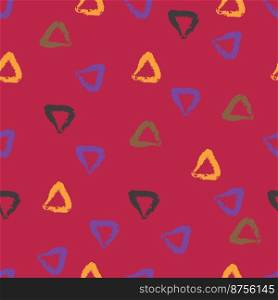 Simple Seamless Vector Pattern with Hand Drawn Irregular Triangles on a Viva magenta Background. Freehand Geometric Print Ideal for Fabric, Textile, Wrapping Paper. Doodle Triangles Design.
