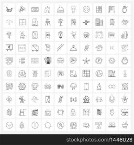 Simple Set of 100 Line Icons such as light, wear, dollar, knitted, house Vector Illustration