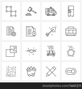 Simple Set of 16 Line Icons such as gdpr, document maintenance, emergency, document configuration, refrigerator Vector Illustration