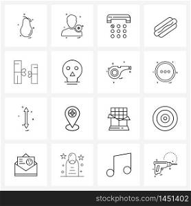 Simple Set of 16 Line Icons such as hotels, eat, profile, chief, phone Vector Illustration