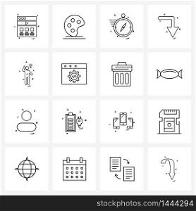 Simple Set of 16 Line Icons such as man, down, compass, arrows, arrow Vector Illustration