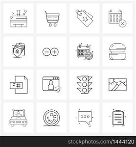 Simple Set of 16 Line Icons such as protection, gdpr security, pricing, schedule, deadlines Vector Illustration