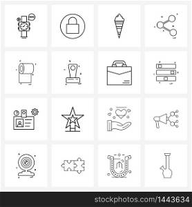 Simple Set of 16 Line Icons such as trophy, cleaning, ice cream, user interface, share Vector Illustration