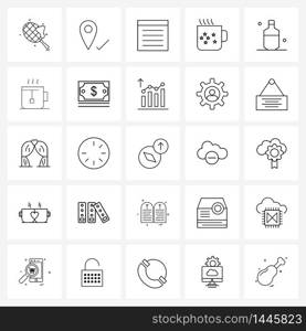 Simple Set of 25 Line Icons such as champagne bottle, beer bottle, app, coffee, coffee cup Vector Illustration