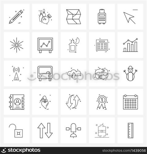 Simple Set of 25 Line Icons such as cursor, travelling, location, travel bag, travel Vector Illustration
