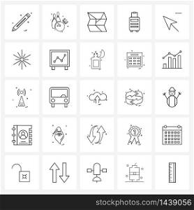 Simple Set of 25 Line Icons such as cursor, travelling, location, travel bag, travel Vector Illustration