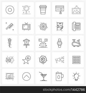 Simple Set of 25 Line Icons such as decoration, payment, coffee, locked, card Vector Illustration
