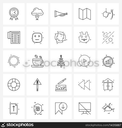 Simple Set of 25 Line Icons such as hand, maps, internet, location, beep Vector Illustration