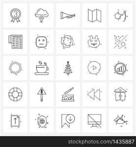 Simple Set of 25 Line Icons such as hand, maps, internet, location, beep Vector Illustration