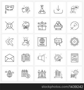 Simple Set of 25 Line Icons such as message, internet, picture, download, test tube Vector Illustration