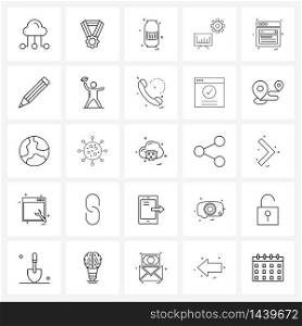 Simple Set of 25 Line Icons such as websites, web, flour, board, gear Vector Illustration