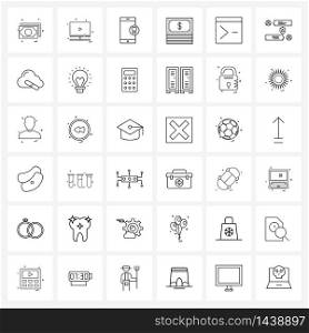 Simple Set of 36 Line Icons such as file, investment, media, finance, currency Vector Illustration