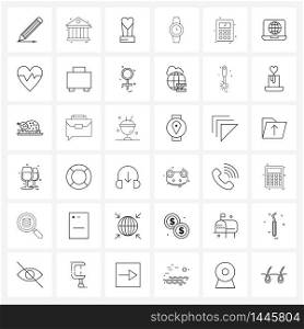 Simple Set of 36 Line Icons such as globe, calculations, romantic, calculate, wristwatch Vector Illustration