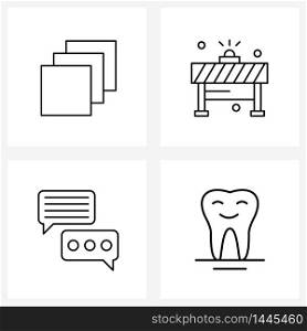 Simple Set of 4 Line Icons such as action, comment, touch bar, emergencies, tooth Vector Illustration