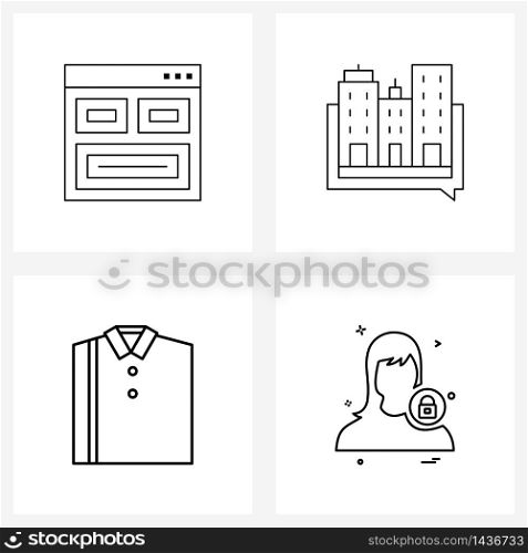 Simple Set of 4 Line Icons such as add in; shirt; module; equity; garments Vector Illustration