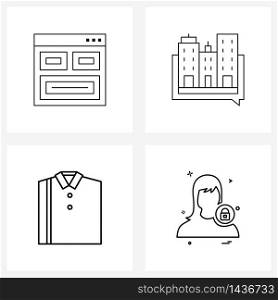 Simple Set of 4 Line Icons such as add in; shirt; module; equity; garments Vector Illustration