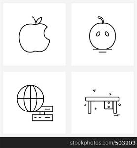 Simple Set of 4 Line Icons such as apple; global; apple; meal; home Vector Illustration