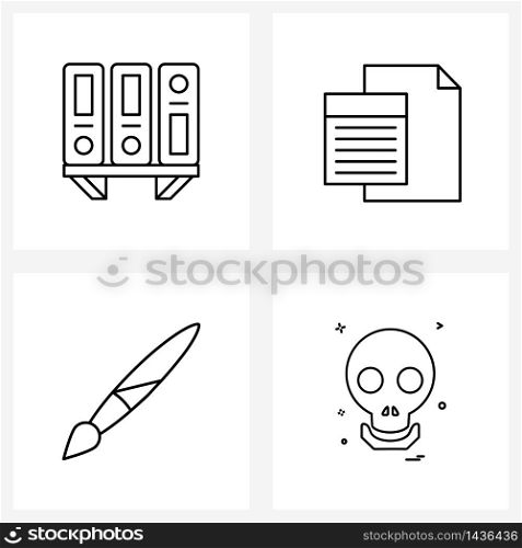 Simple Set of 4 Line Icons such as archive, brush, library, list, dead Vector Illustration