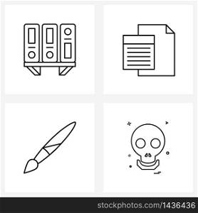 Simple Set of 4 Line Icons such as archive, brush, library, list, dead Vector Illustration