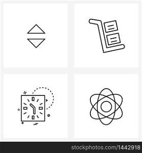Simple Set of 4 Line Icons such as arrow, hours, down, trolley, Vector Illustration