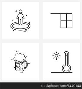 Simple Set of 4 Line Icons such as avatar, temperature, sports flag, beer, weather Vector Illustration