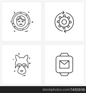 Simple Set of 4 Line Icons such as avatar, wildlife, profile, gear, animals Vector Illustration