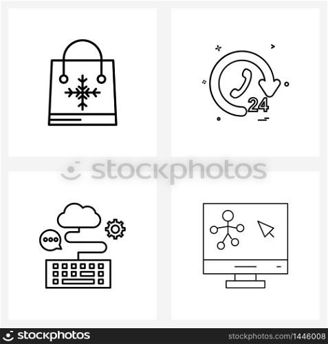 Simple Set of 4 Line Icons such as bag, setting, presents, telephone, cloud Vector Illustration