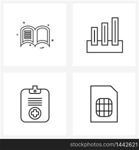 Simple Set of 4 Line Icons such as book, clipboard, text, data, signal Vector Illustration